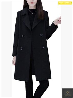 Double Breasted Wool Blend Peacoat Classic Notch Collar Long Sleeve Winter Coat